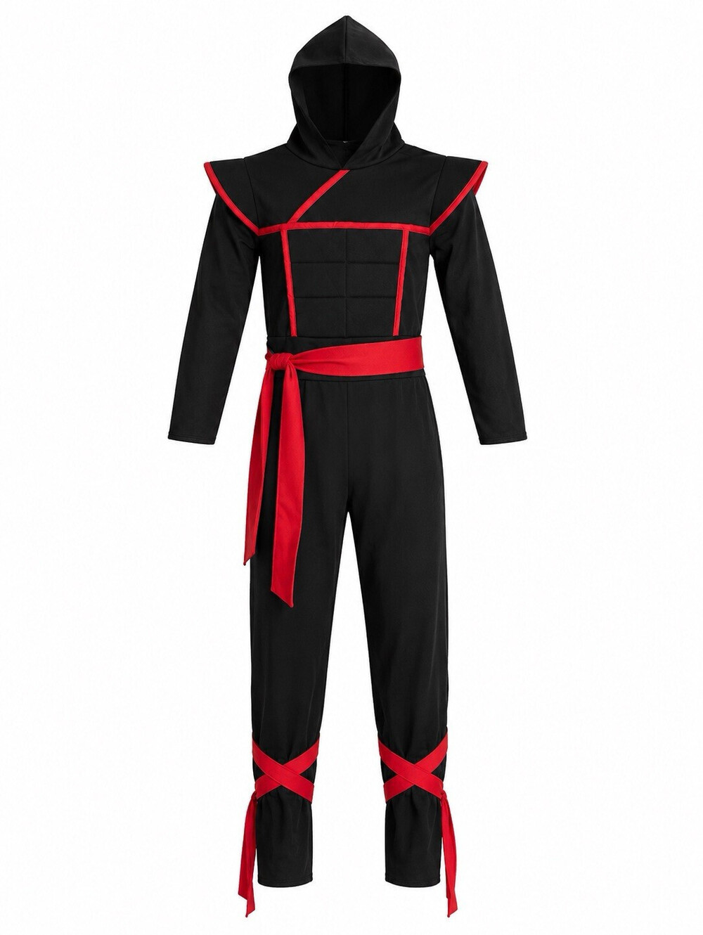 Ninja Costume Black/Red One-Piece Hooded Jumpsuit Unisex - 4T